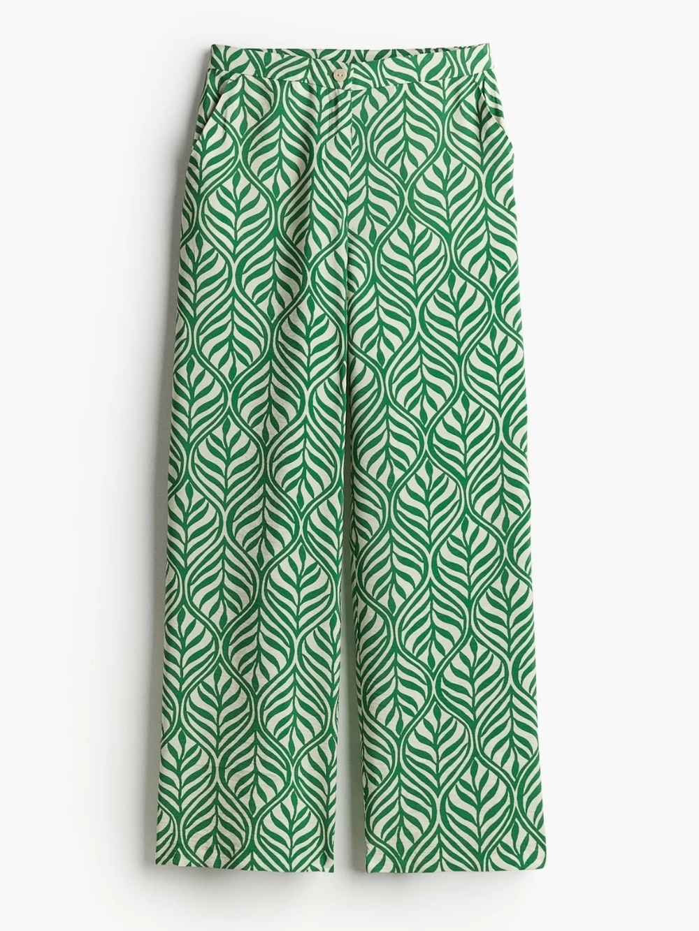 H&M Wide-Leg Printed Pants in Green Leaf